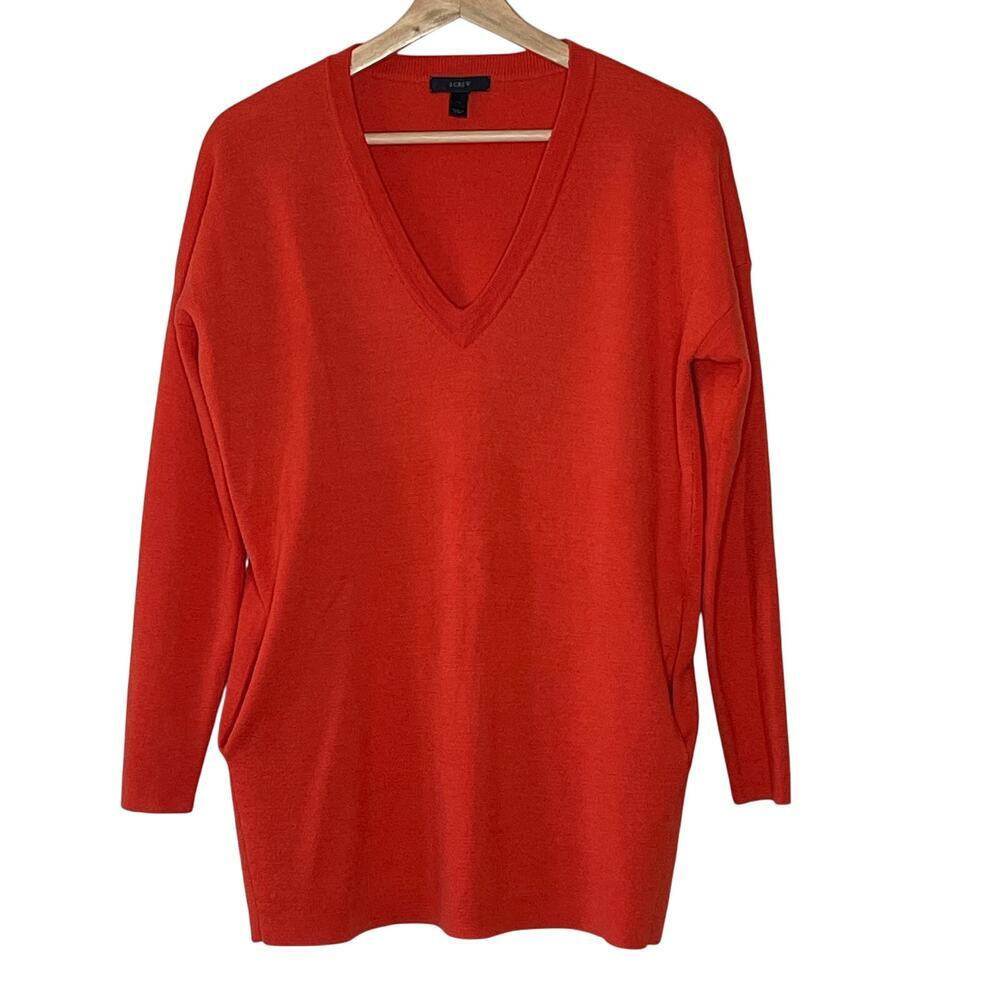 J.CREW WOMEN'S V- NECK MERINO WOOL SWEATER SIZE‎ XXS OVERSIZED WITH POCKETS
